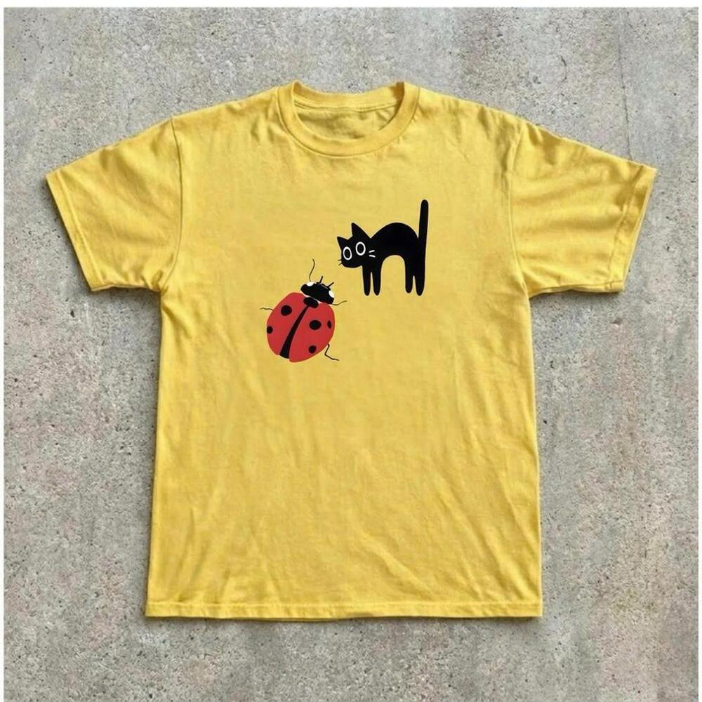 Yellow Cat Ladybug Graphic Tee